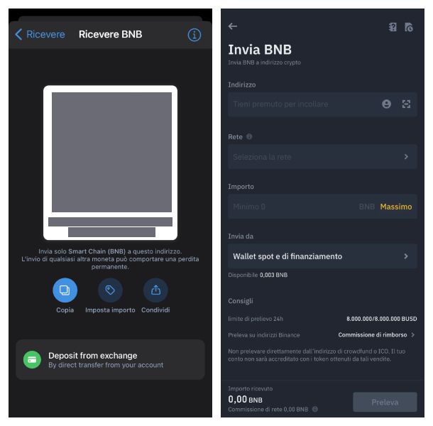 trasferimento da Binance a Trust Wallet