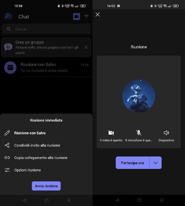 Come creare riunione Teams da cellulare
