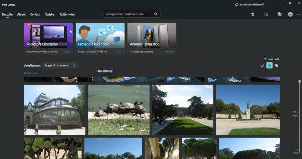 schermata Microsoft Foto Legacy