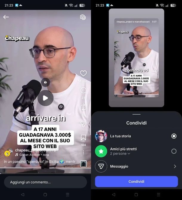 Come condividere Reel altrui nelle storie