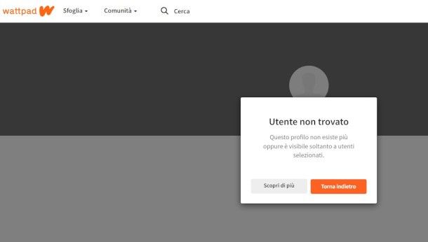 verifica disattivazione account Wattpad da Web