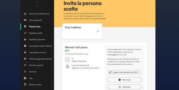 invito Spotify Duo secondo account