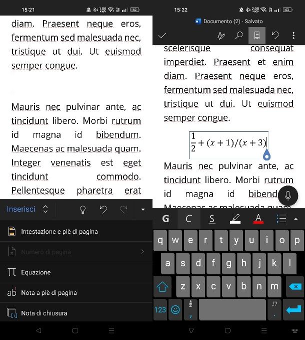 Come scrivere le frazioni su Word da smartphone e tablet