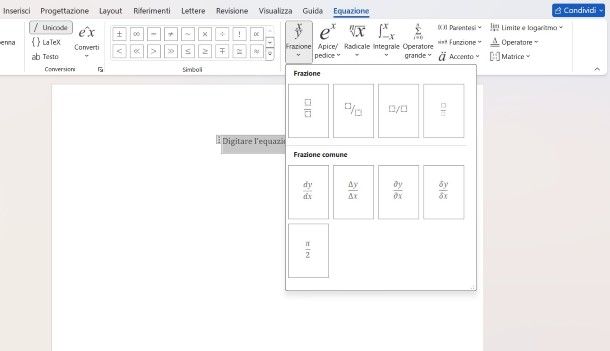 Come scrivere le frazioni su Microsoft Word da PC