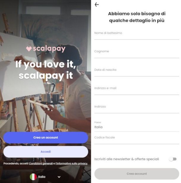 iscrizione da app Scalapay