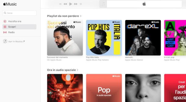 interfaccia Web Apple Music