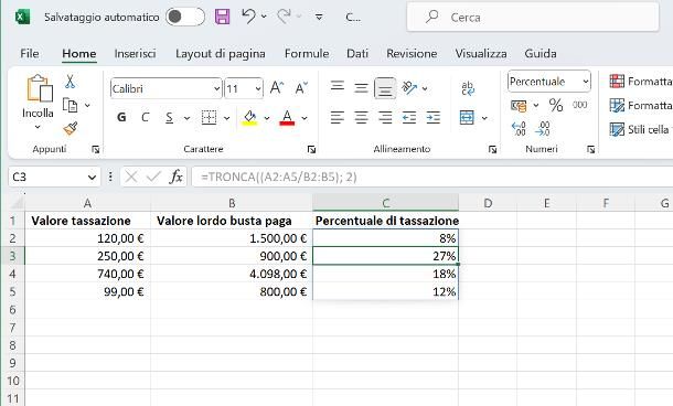 Come calcolare la percentuale tra due numeri in Excel