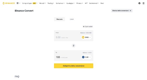 Binance conversione in euro da sito