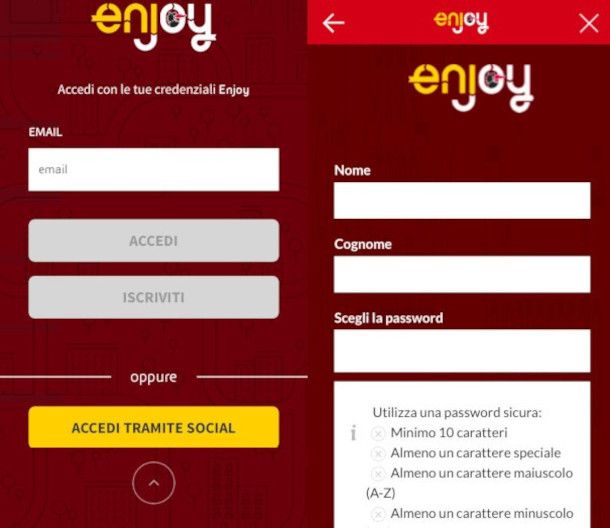 registrazione da app Enjoy