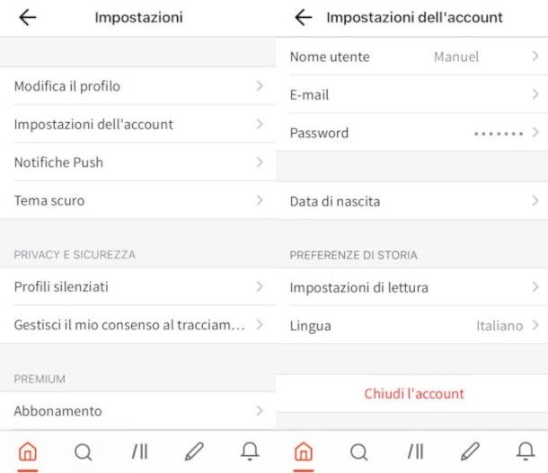 disattivazione account Wattpad Premium da iPhone