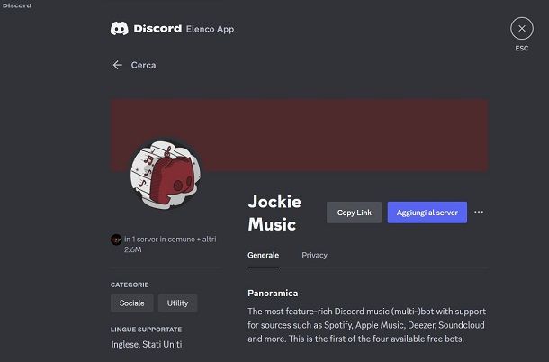 Come aggiungere bot musica su Discord