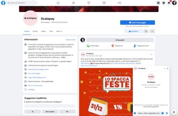 Contattare Scalapay su Facebook