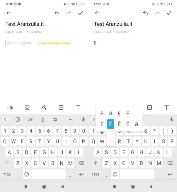 Scrivere E accentata maiuscola su Android