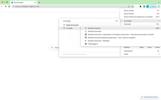 Come riaprire tutte le schede chiuse Google Chrome