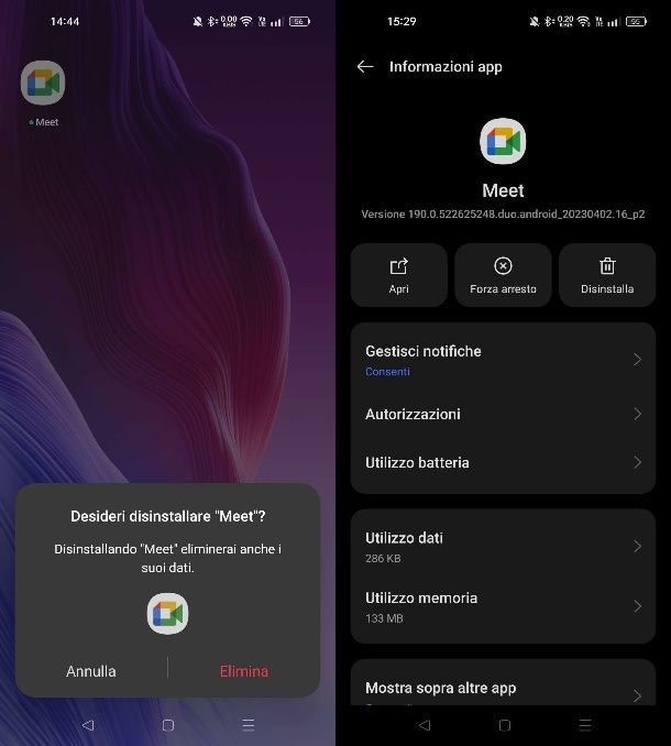 Come disinstallare Meet dal telefono