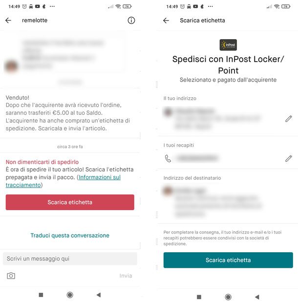Scaricare etichetta di spedizione su Vinted