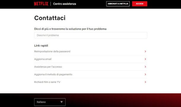 form Contattaci su sito Netflix