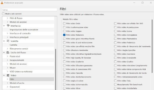 impostazioni per ruotare e salvare un video su VLC 