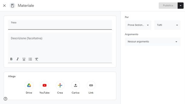 Google Classroom PC caricamento materiale