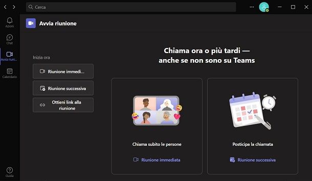 Come creare una riunione sul client Teams