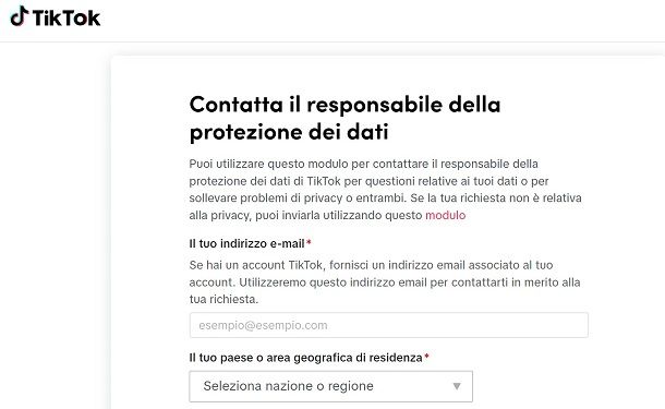 Come contattare TikTok per richieste privacy