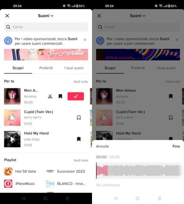 Cambiare la durata di un suono TikTok