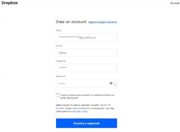 Dropbox registrarsi