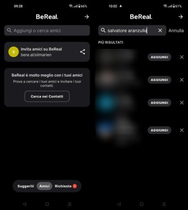 Cercare le persone su BeReal