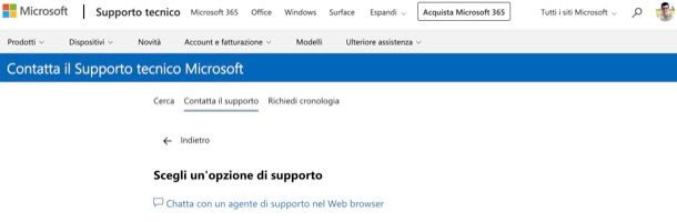 Supporto Microsoft via chat