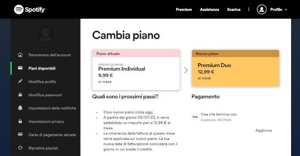 passaggio da account Premium Individual a Duo