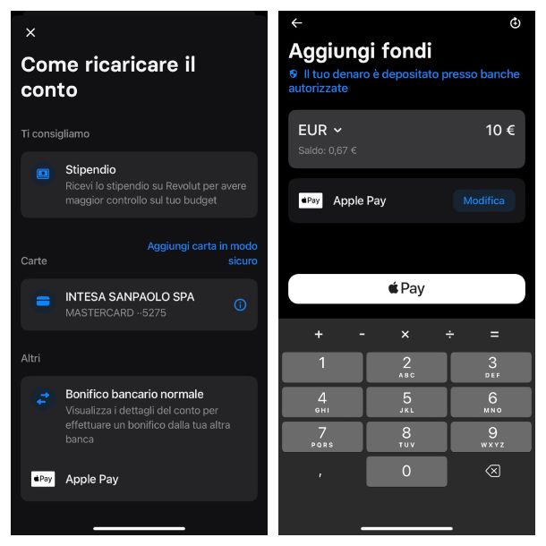 Ricaricare Revolut con Apple Pay