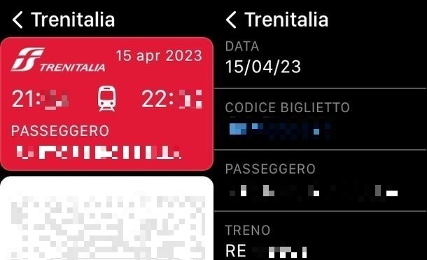 Biglietto Trenitalia su Wallet Apple Watch