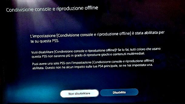 Come mettere account principale PS5 opzione