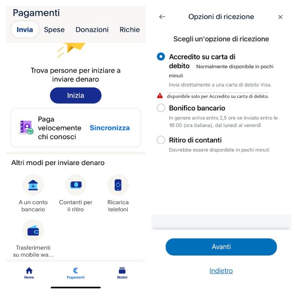 PayPal ricarica da app