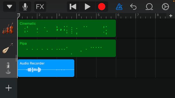 interfaccia GarageBand iPhone