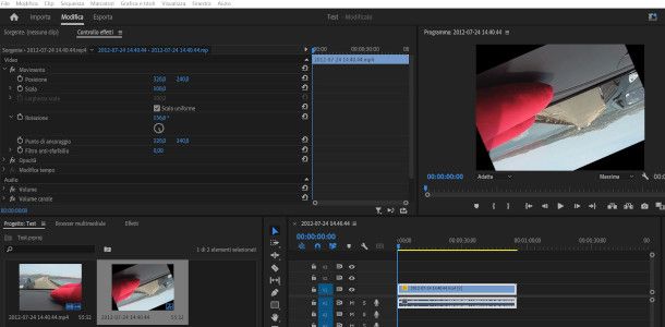 funzione su Adobe Premiere per ruotare un video