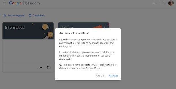 Archiviare corso Classroom