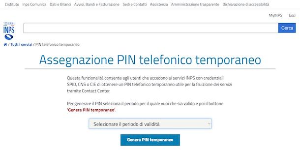 Creare PIN telefonico INPS