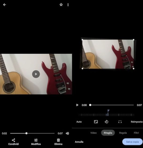 rotazione video su app Google Foto