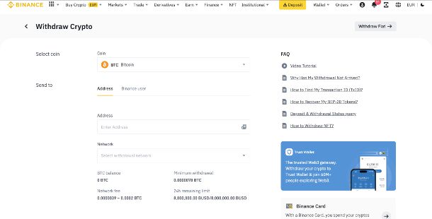 Binance prelevare crypto