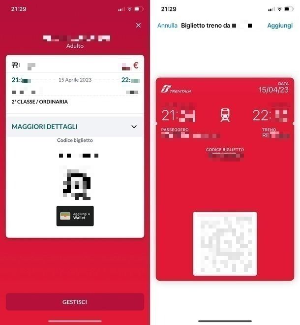 Biglietto Trenitalia su Apple Wallet