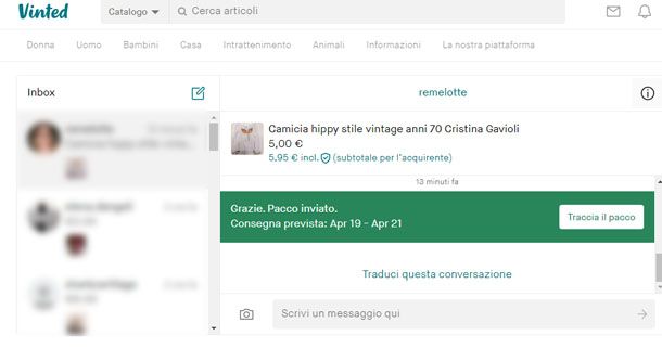 consegna pacco Vinted