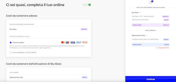 Pagamento Sky Glass