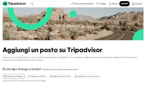 pagina per inserimento b&B su TripAdvisor