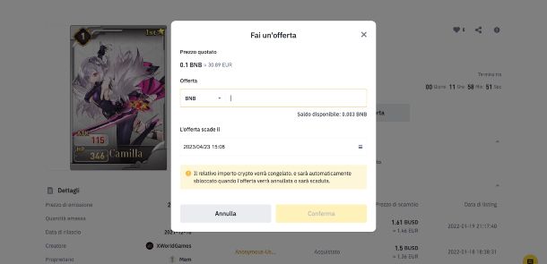 Binance NFT acquisto