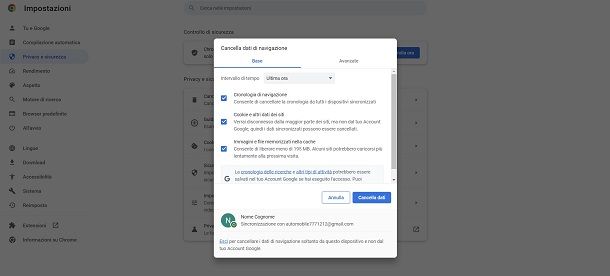chrome dati navigazione