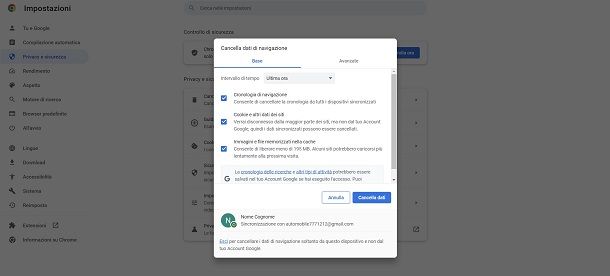 chrome dati navigazione