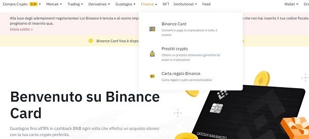 Come richiedere carta Binance