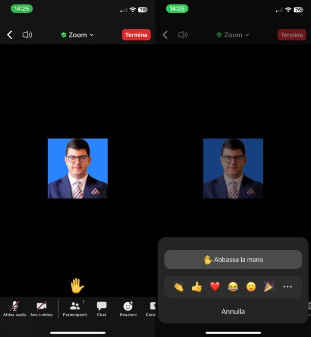 Come alzare la mano su Zoom da mobile