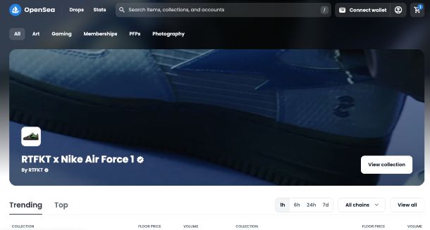OpenSea Home page